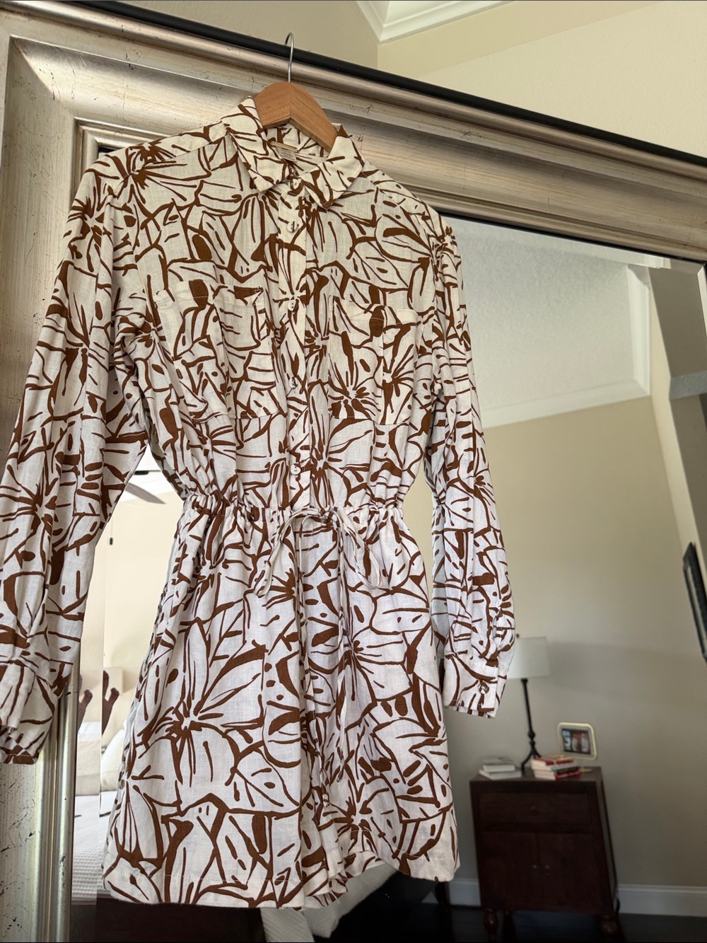 Women's White and Brown Floral Romper